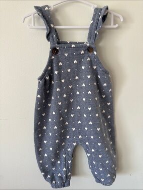 Old Navy Heather Gray Heart Print Knit Overalls